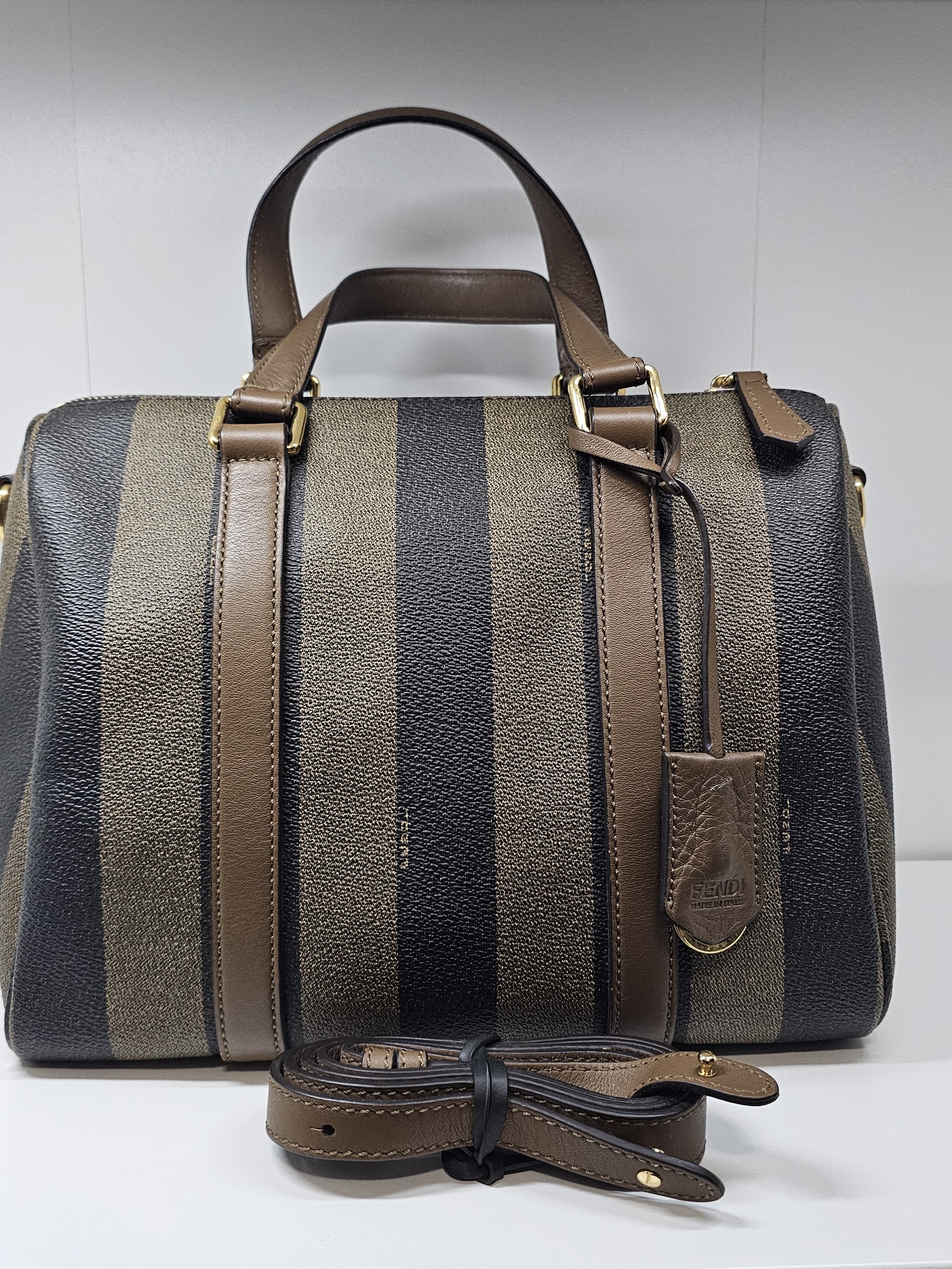 Fendi Brown & Black Striped Duffel Bag